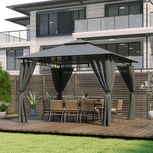 Devoko Garden Gazebo 3 x 3 Waterproof Stable Winterproof Deluxe Gazebo, UV Protection 50+ Double Roof Party Tent, Garden Tent, Patio Gazebo for Festivals, Events, Parties for 4-6 People, Beige