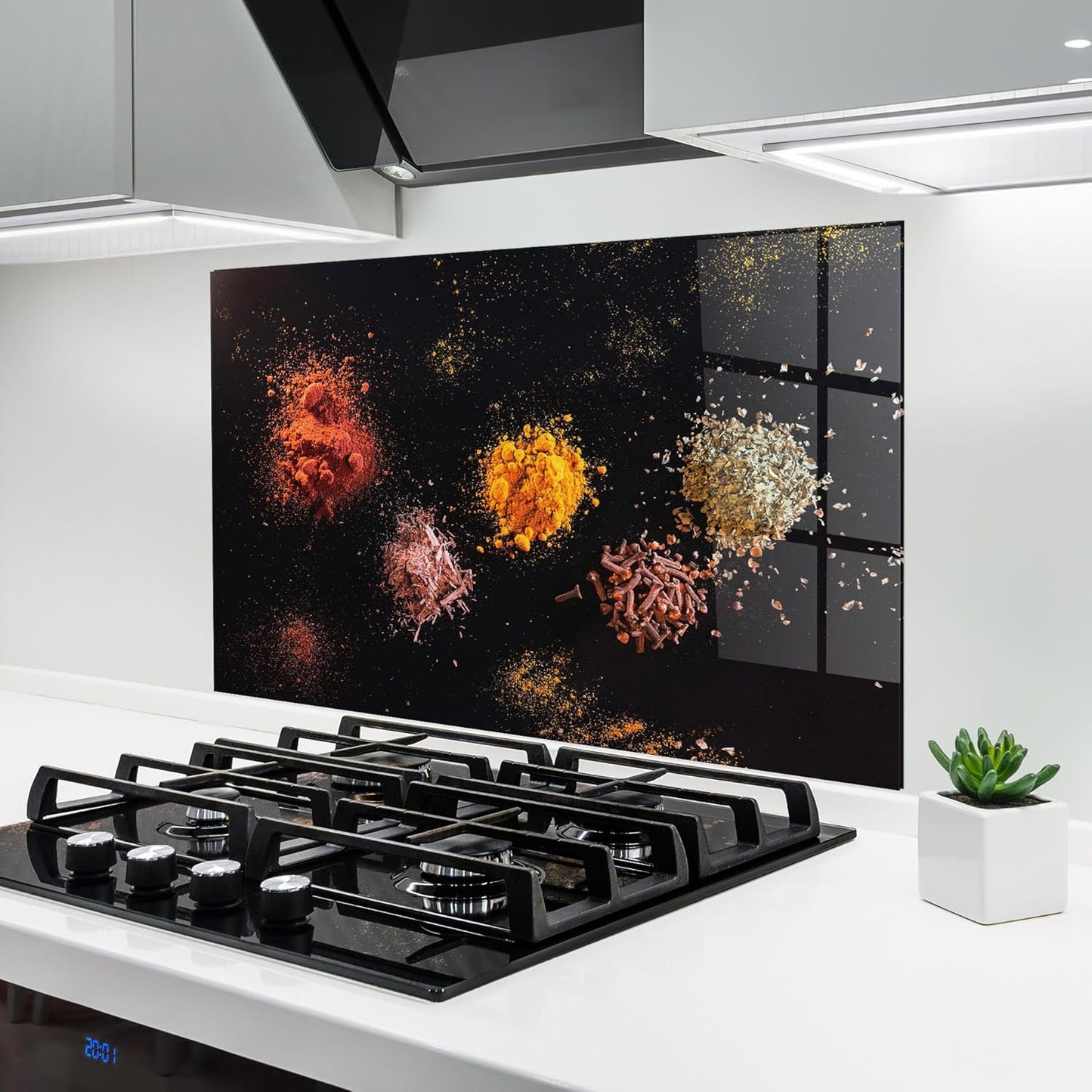 ARTHUB® Küchenrückwand aus Glas 50x70 cm, 5mm ESG | Spritzschutz, Glasplatte, Herdspritzschutz, Wandschutz für Herd, Hartglas, Lebensmittel, Gewürze, Heart Spice Powders
