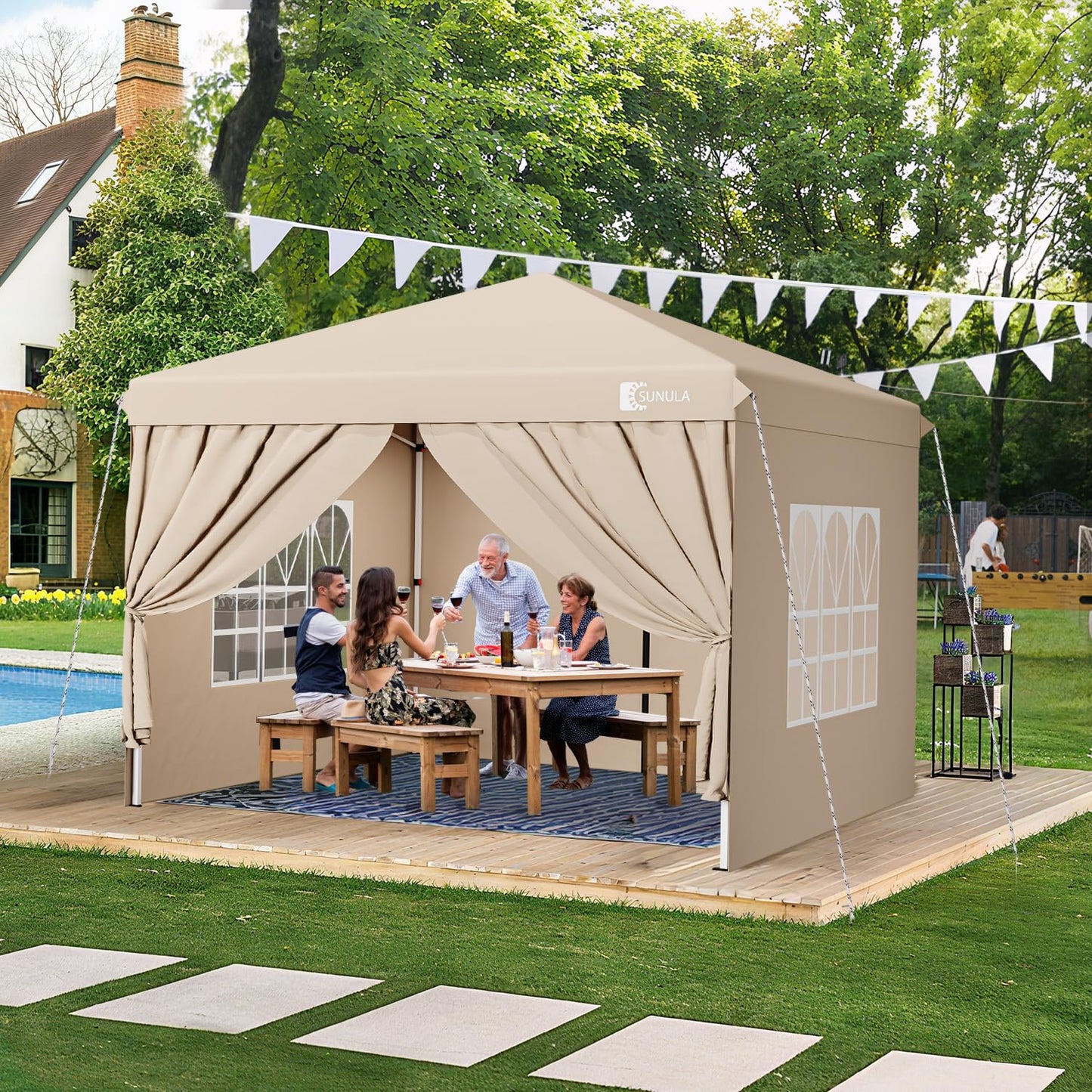 Gazebo 3 x 3 Waterproof Stable Winterproof with 4 Side Walls, Folding Gazebo 3 x 3 m with Thickened Tubes, Party Tent, Garden Gazebo, Folding Tent for Camping, Festival, Party (Grey)