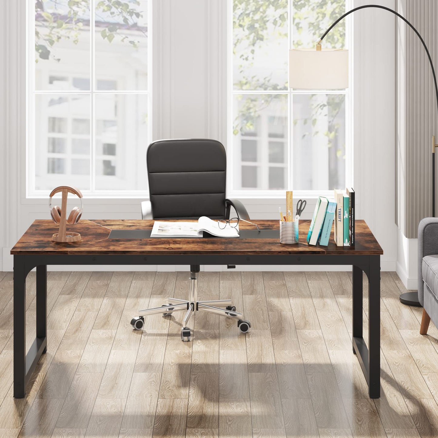 Tribesigns Computer Desk, 180 x 90 x 77 cm, PC Table, Office Table, Work Table, Dining Table, Office Furniture, Computer Desk, Conference Table for Home Office, Home Desks, Rustic Brown