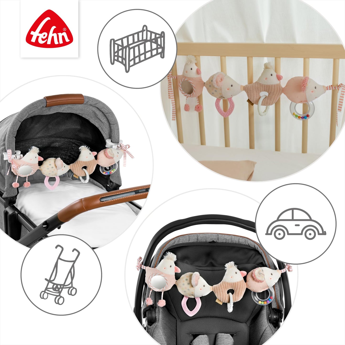 Fehn Garden Dream Pram Toy Attachment, 068429 Aiko & Yuki multicoloured