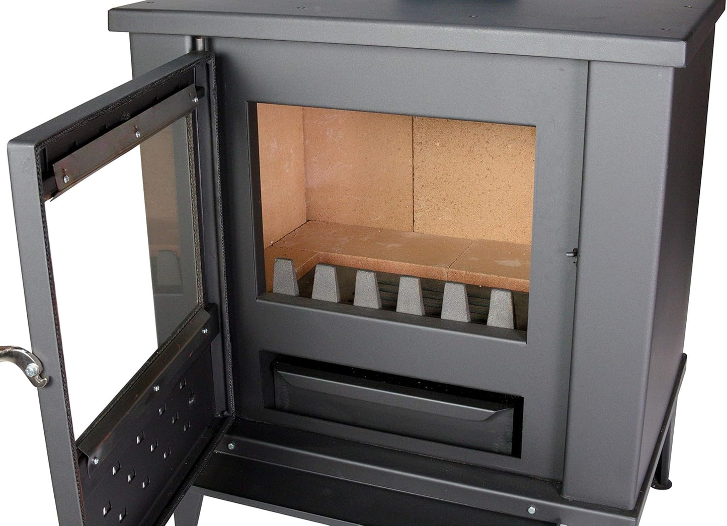 ProTermo Fenix Fireplace Anthracite 12.2 kW Heating Capacity 62 x 44 x 73 cm Wood Stove with Fireclay Stones - Type 2