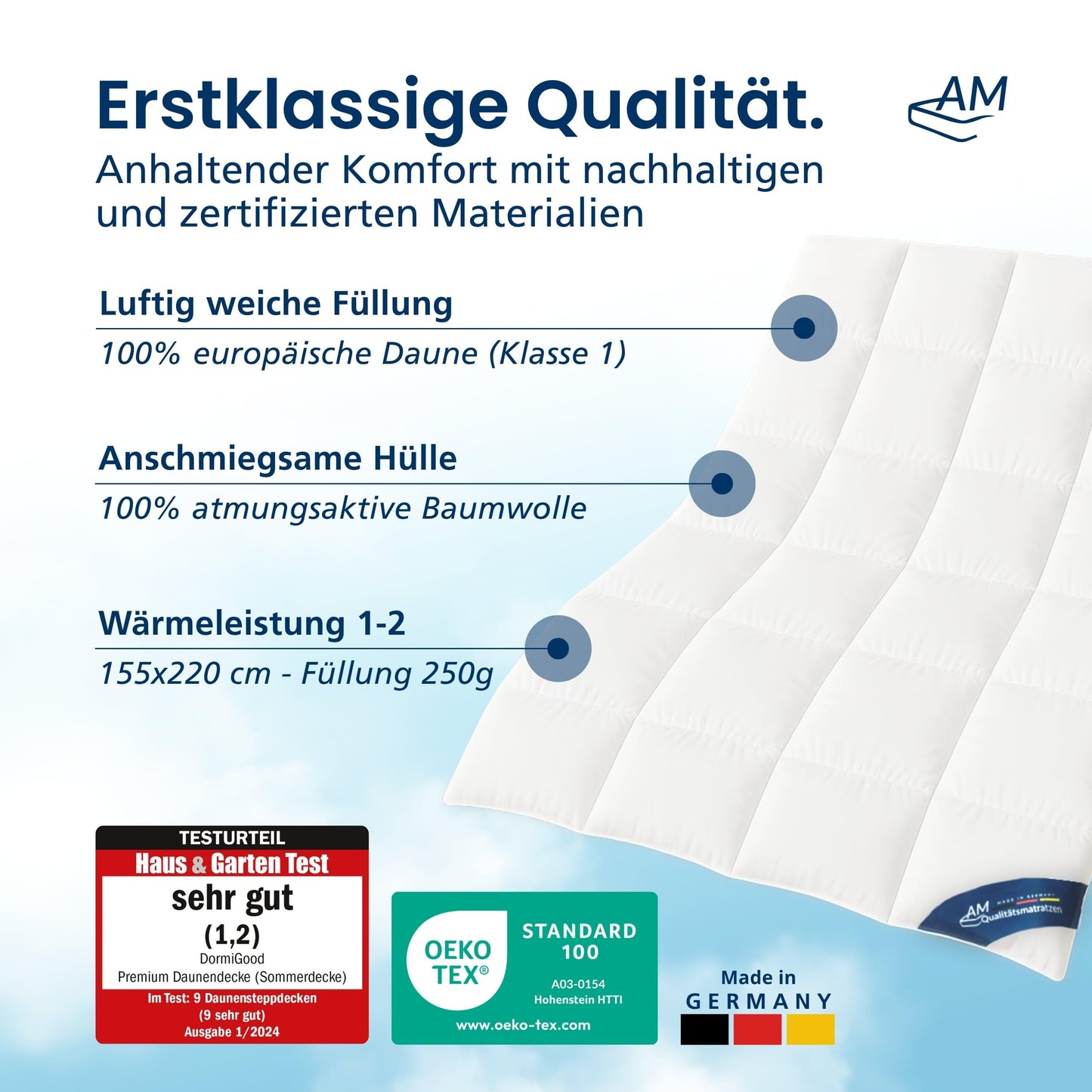 100% down - high-quality down duvet 135 x 200 cm for the transitional period - warm transition duvet 135 x 200 - for spring and autumn - cotton inlay