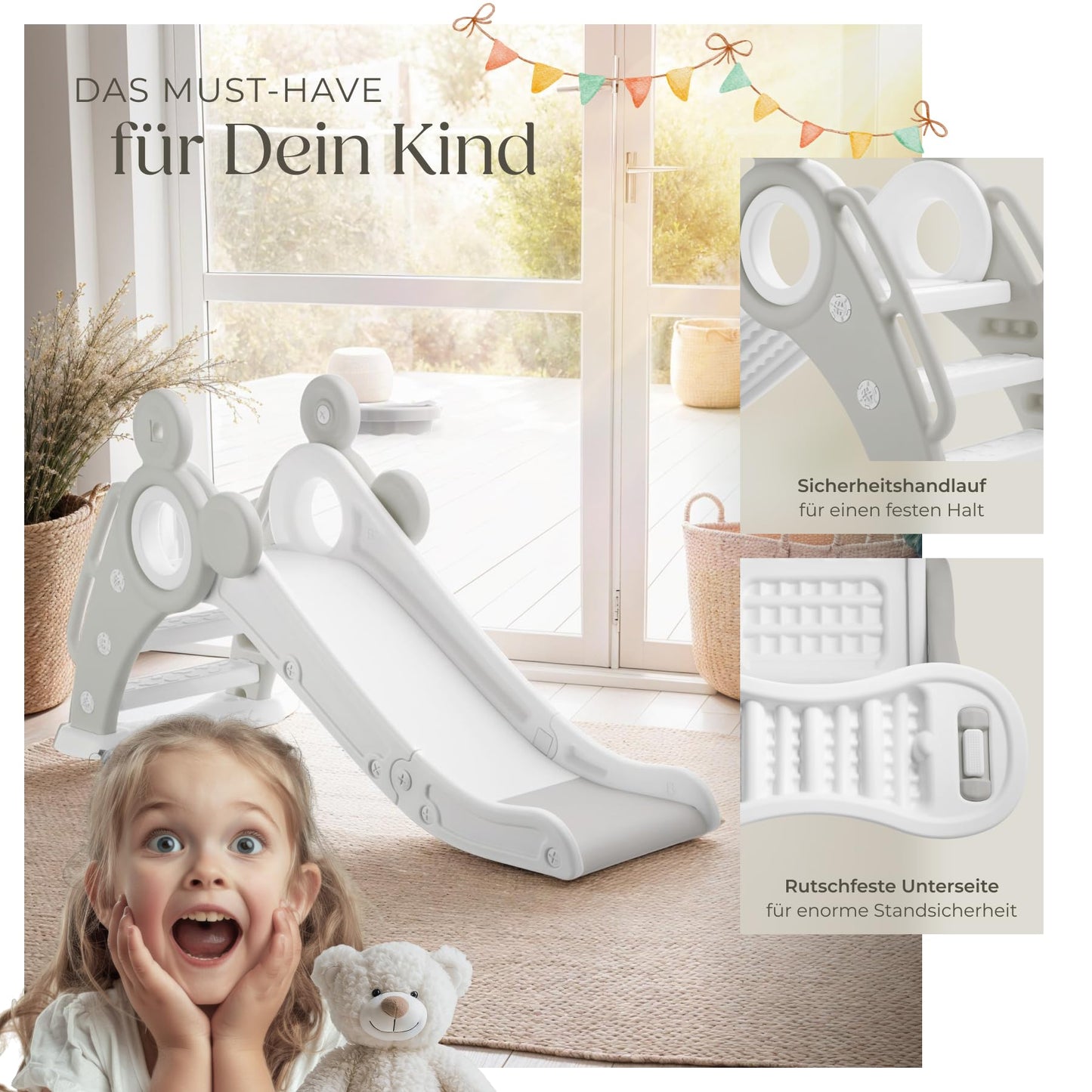 tectake® Rutsche mit Basketballkorb, Kinderrutsche, Baby Rutsche klappbar, für Kinder ab 2 Jahre, Spielgeräte zum Klettern und Bewegung Kinder Indoor und Outdoor Spielzeug, Indoor Spielplatz - pink