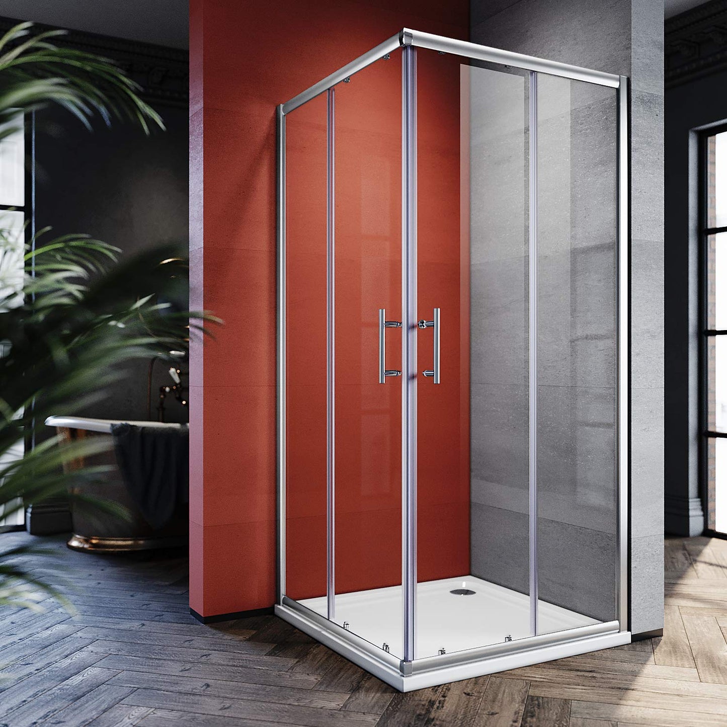 SONNI 80 x 80 cm Corner Entry Shower Cubicle without Shower Tray, Safety Glass Sliding Door Corner Shower Enclosure Shower Sliding Door Glass