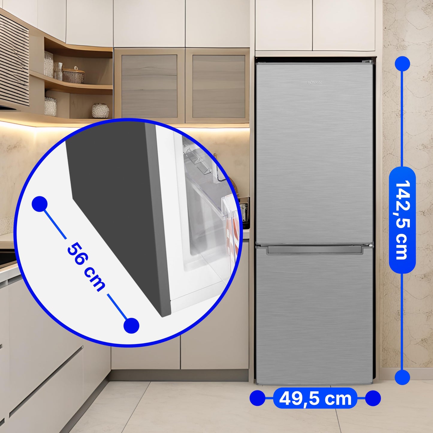 Bomann® Fridge with Freezer | Energy Class C | 143 cm | Cool Freezer Combination Quiet 40 dB | 3 Shelves & 2 Drawers | Door Hinge Interchangeable | 173 L Fridge Freezer Combination | KG 7359 Black