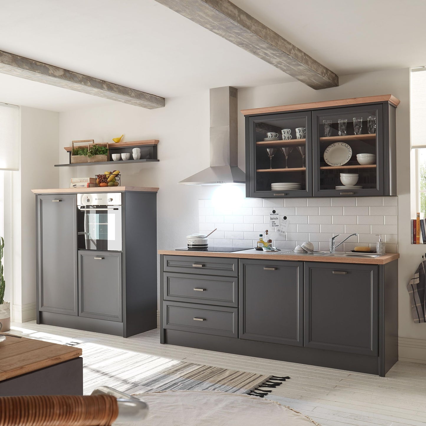 Jasmin Modern Kitchen Unit without Electrical Appliances in Light Pine Artisan Oak Look - Spacious Fitted Kitchen in Country House Style - 344 x 228 x 60 cm (W x H x D)