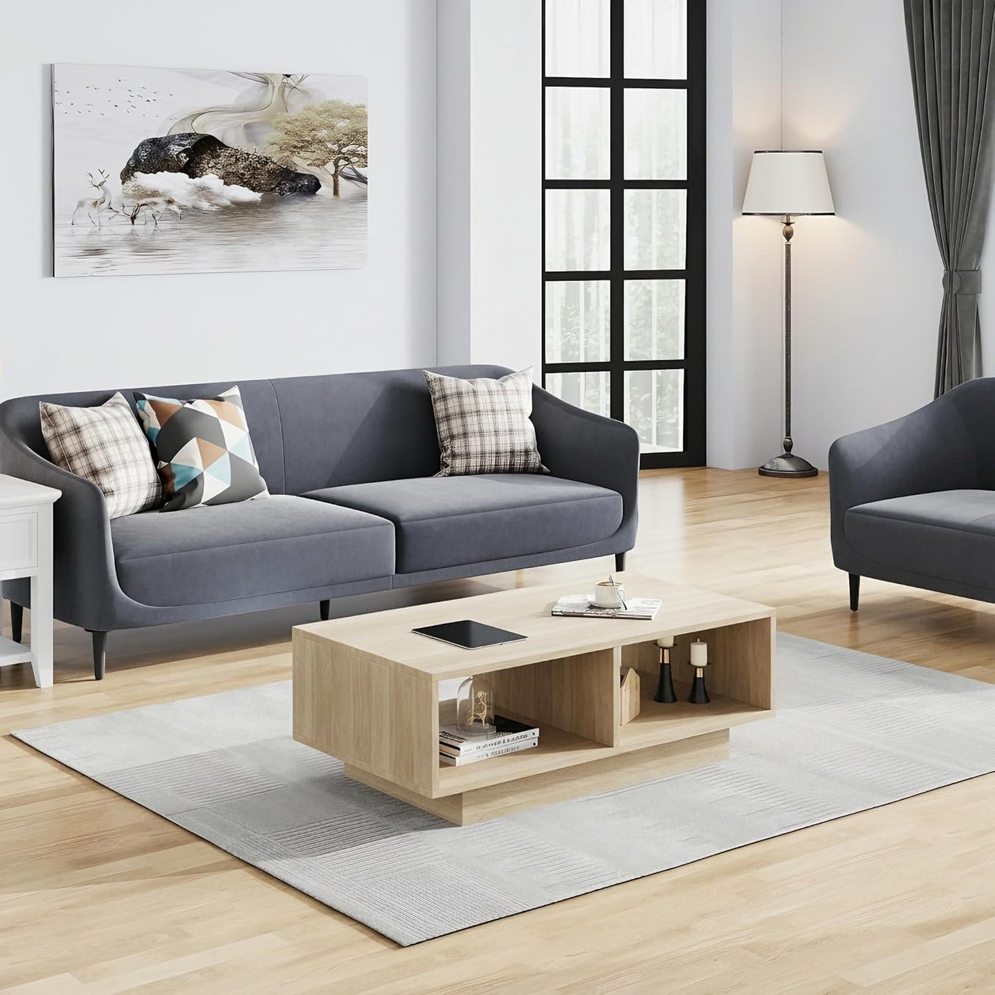 Coffee Table, White, Middle Table, Tea Table for Living Room, Modern and Stylish Rectangular Coffee Table with 2 Open Compartments, Rectangular Side Table, Sofa Table, for Bedroom, Office, 90 x 48 x 31 cm