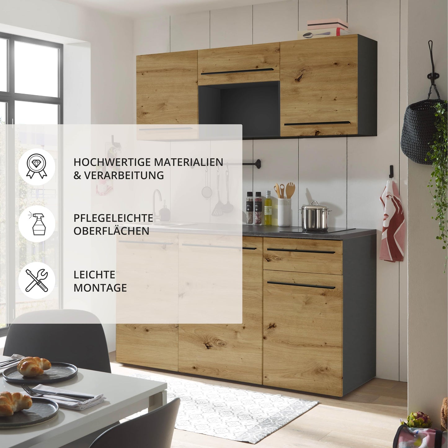 Jazz 84-240-Y6 Single Kitchen Unit Black / Artisan Oak Approx. 160 x 212 x 60 cm