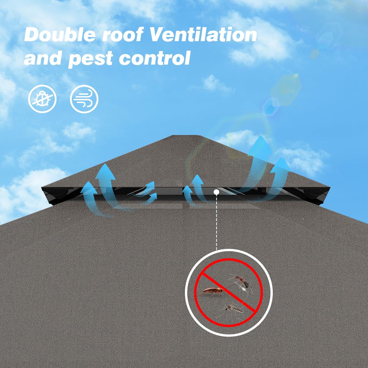 Devoko Garden Gazebo 3 x 3 Waterproof Stable Winterproof Deluxe Gazebo, UV Protection 50+ Double Roof Party Tent, Garden Tent, Patio Gazebo for Festivals, Events, Parties for 4-6 People, Beige