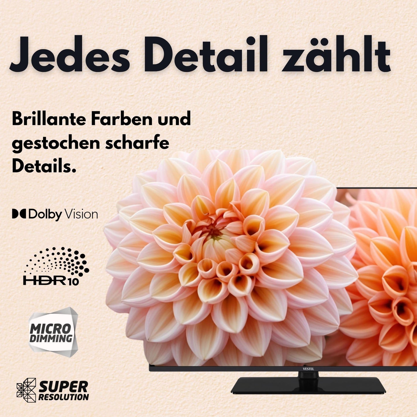Vestel Fernseher 50 Zoll Smart TV Powered by TiVo, 4K UHD Fernseher mit Dolby Vision HDR, Dolby Atmos und integriertem Triple-Tuner, LED TV 50UT9740 schwarz