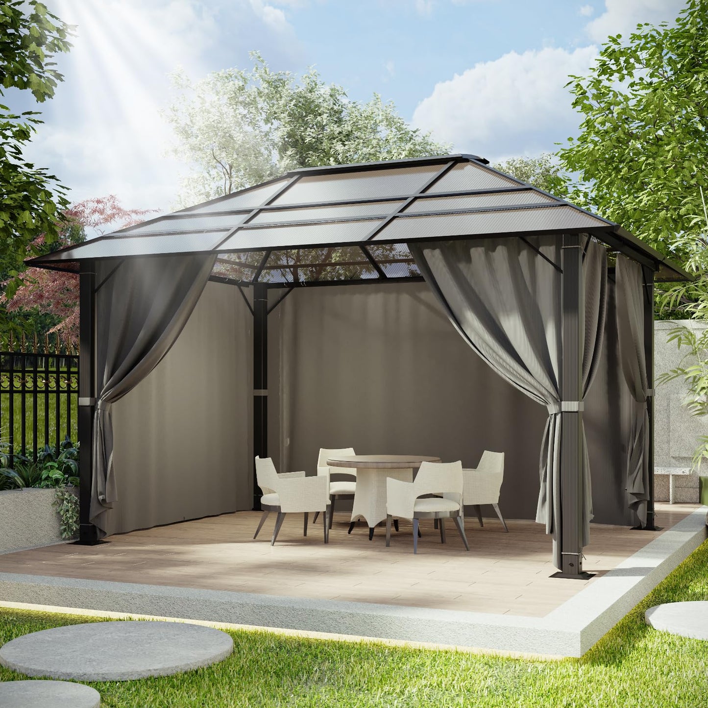 Devoko Gazebo 3 x 3 Waterproof Stable Winterproof Aluminium Garden Gazebo with Fixed Roof Protection UV Suitable for Outdoor Scenes Grey
