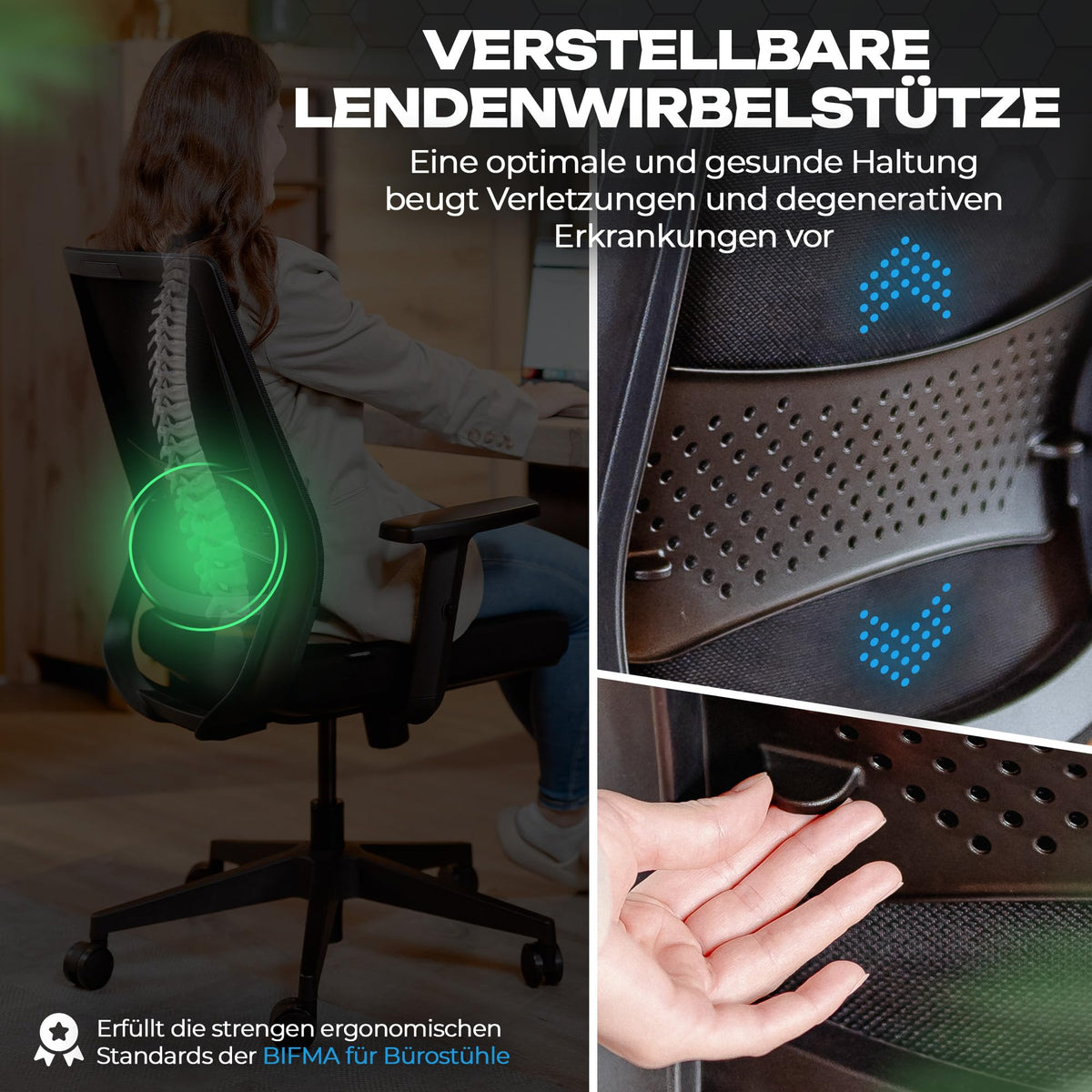 M2 Ergonomic Office Chair, Test Winner with Adjustable Armrest without Headrest for Maximum Freedom of Movement, Back-Friendly, Comfortable Desk Chair for Office and Home Office Chair