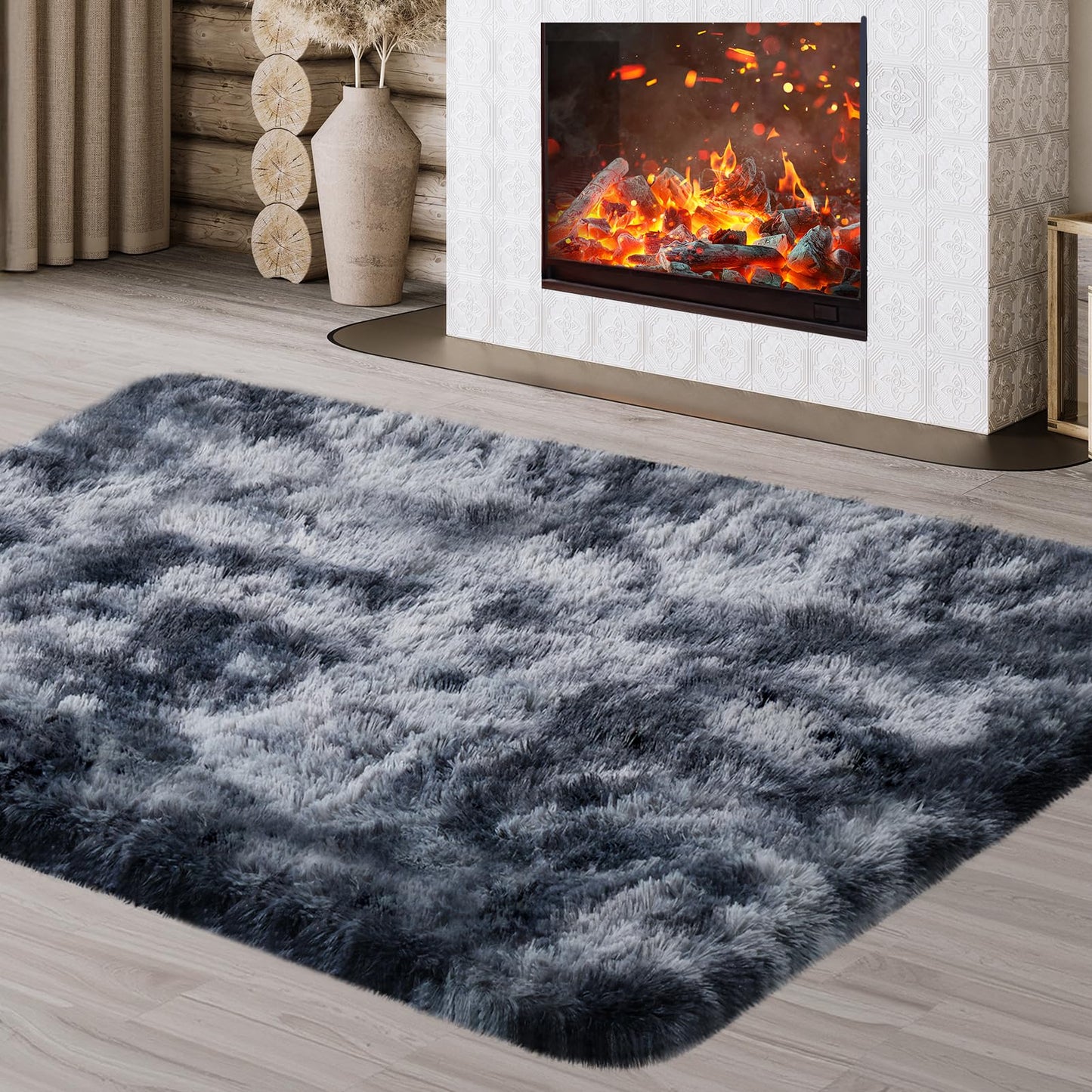 JOJOSEE Hochflor Teppich Wohnzimmer, 200 x 300 cm Anti-Rutsch Wohnzimmerteppich, Waschbarer Flauschiger Teppich für Schlafzimmer & Kinderzimmer, Hellgrau