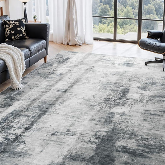 Abstract Area Rug Washable Rug with Non-Slip Backing Low Pile Area Rugs for Living Room, Bedroom, Dining Room,4x6, Grey