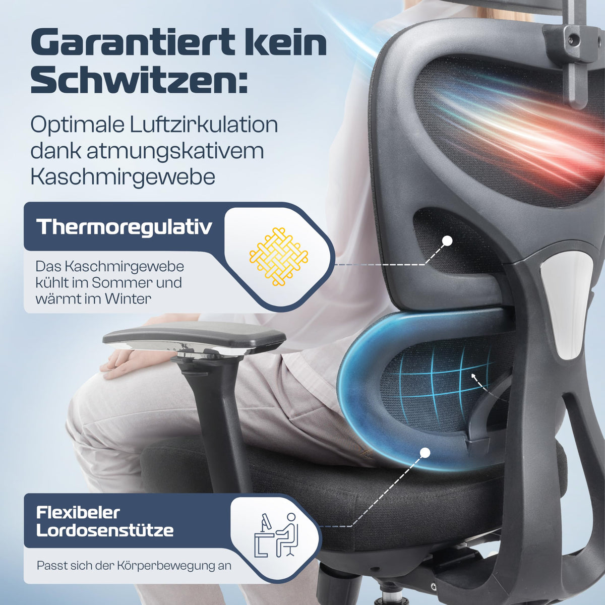 CLOUVOU BrightSeat Ergonomic Office Chair [Test Winner] Desk Chair 100% Individually Adjustable Office Chair & Gaming Chair Computer Chair Home Office Chair Ergonomic Swivel Chair 150 kg