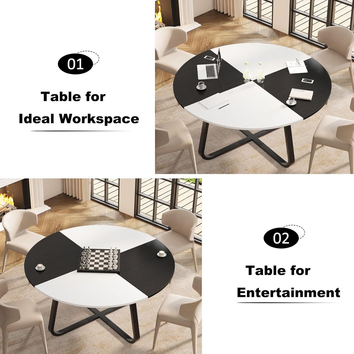 LVB White Round Faux Marble Round Dining Table Kitchen Table for 4-6 People Mid-Century Pedestal Dining Table Side Table Coffee Table Office Living Room White Marble 130cm