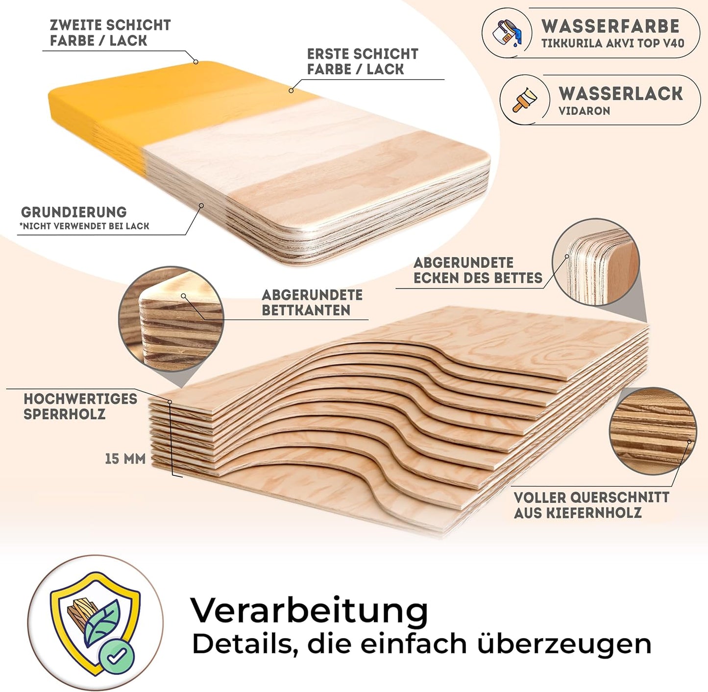 smartwood Kinderbett 80x160 Montessori Bett mit Rausfallschutz & Lattenrost - Kiefernsperrholz mit FSC-Zertifikat - für Jungen und Mädchen - Einfache Montage - TILA 1L