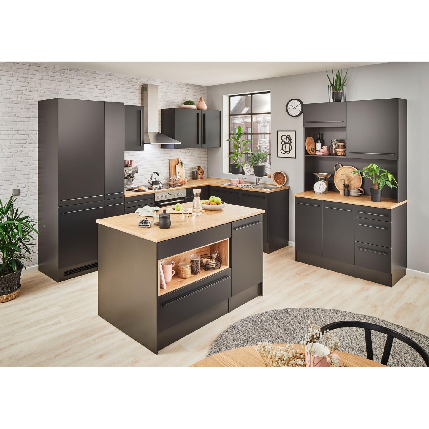 Jazz 8 Modern Corner Kitchen without Electrical Appliances in White High Gloss, Metallic Grey - Spacious Kitchen Unit in L-Shaped with Lots of Storage Space - 220 x 211 x 60 cm (W x H x D)
