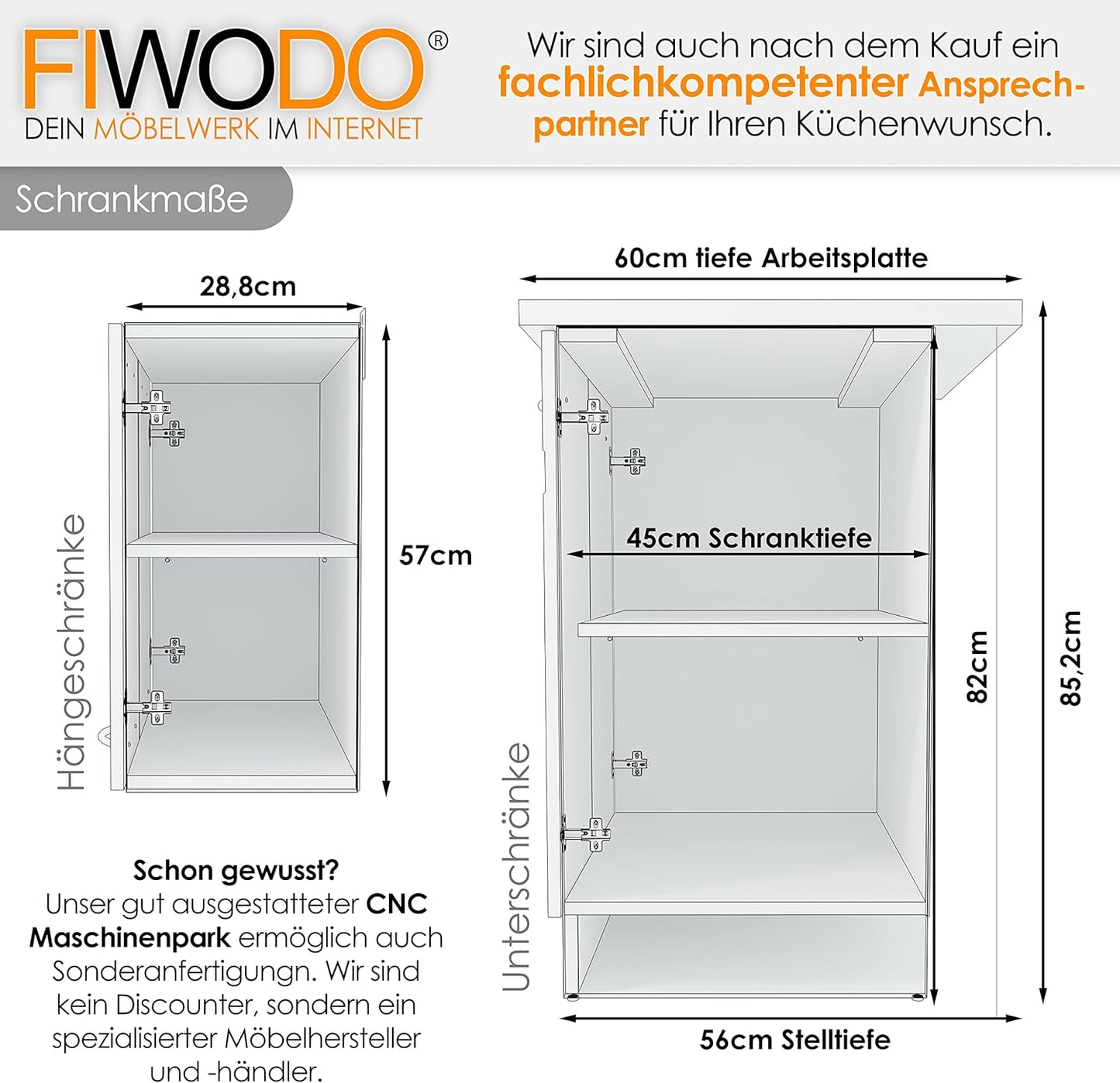 FIWODO Junona Line 240 Fitted Kitchen Set with Full-Extension Drawers Choice of 3 fronts 240 cm EICHE / EICHE