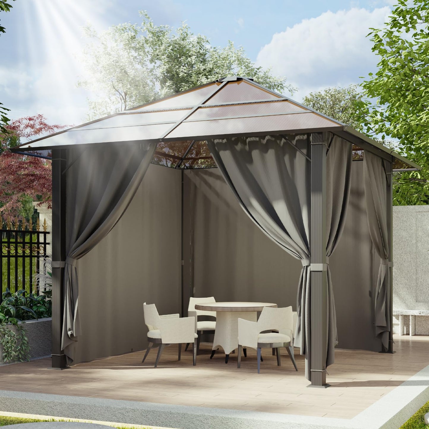Devoko Gazebo 3 x 3 Waterproof Stable Winterproof Aluminium Garden Gazebo with Fixed Roof Protection UV Suitable for Outdoor Scenes Grey
