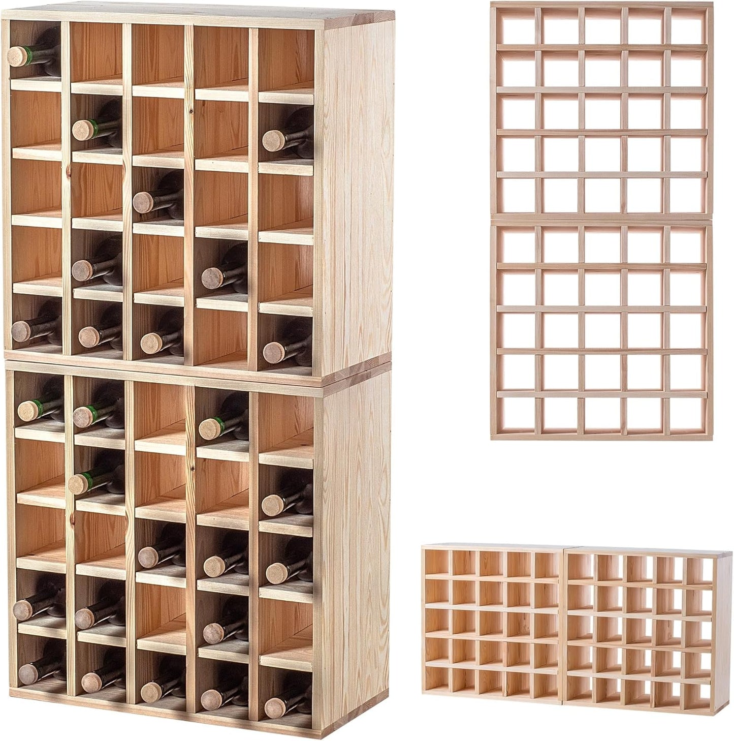 KADAX Wooden Wine Rack, 52 x 25.5 x 104 cm, Large Bottle Rack for Many Wine Bottles, Stackable Wine Stand, Shelf for Bottles, Rustic Wine Cabinet, Sturdy, Space-Saving, Made in EU