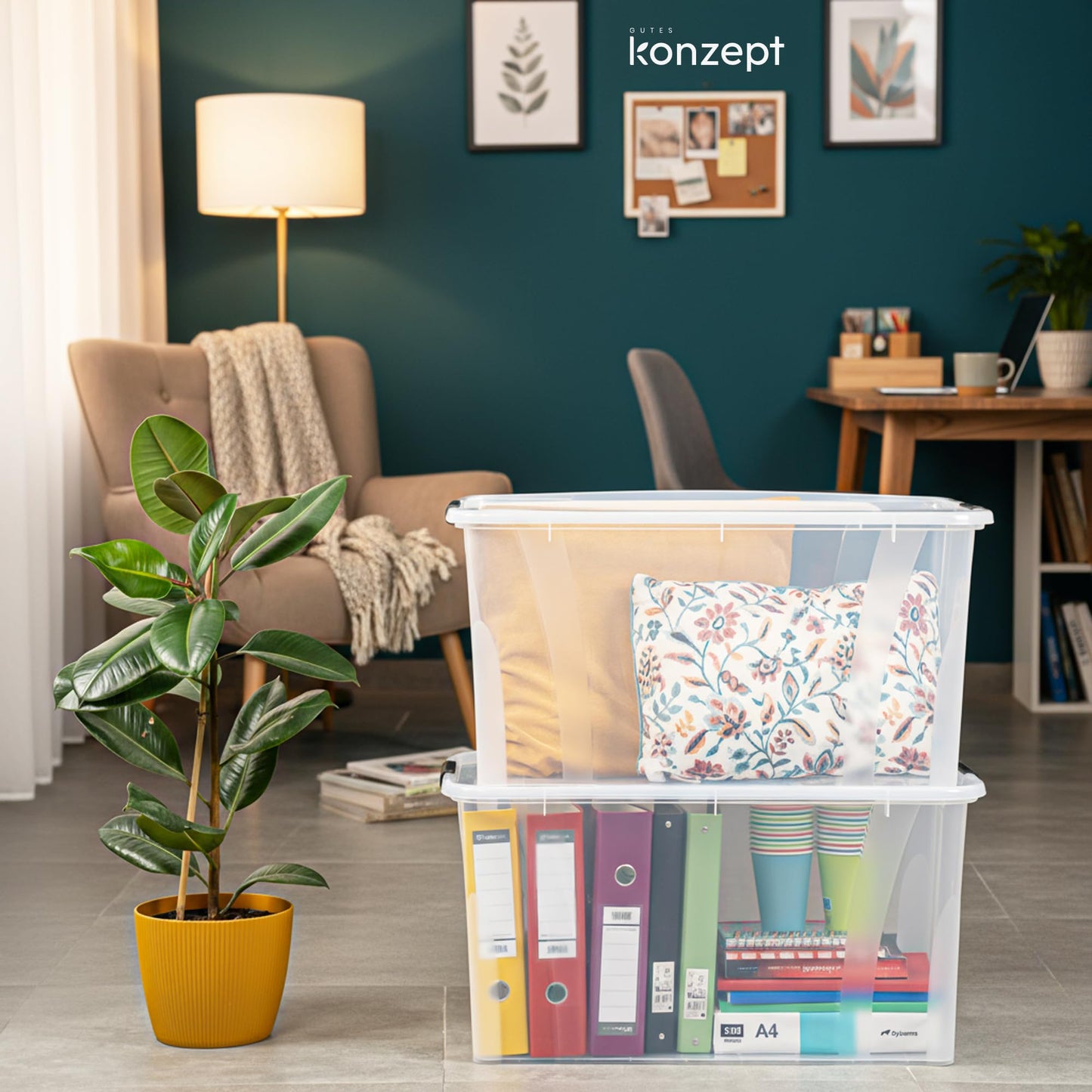 KONZEPT Storage Box with Lid 32L BPA Free Heavy Duty Locking Clips