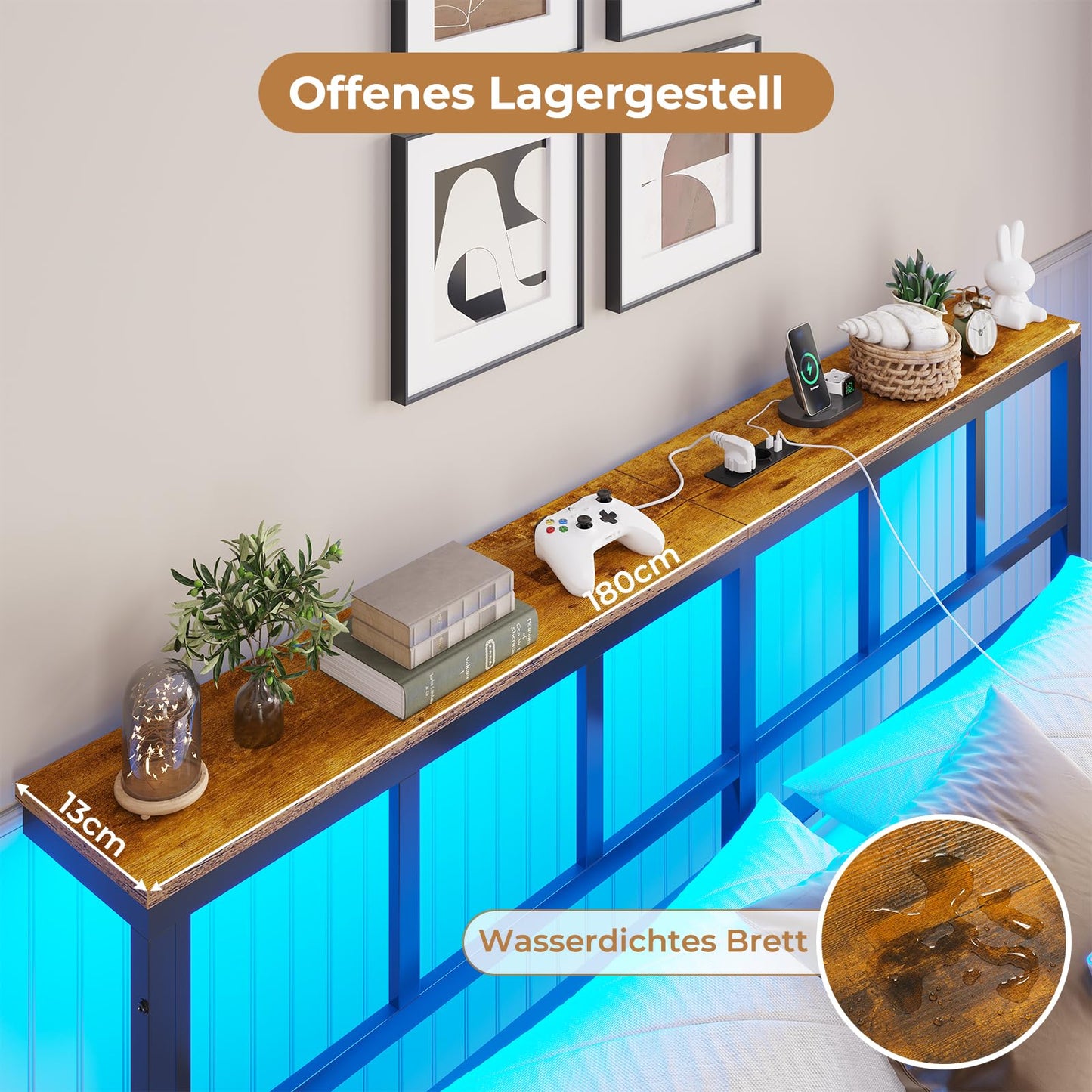 Brinlawb Bed 180 x 200 cm with Metal Slatted Frame