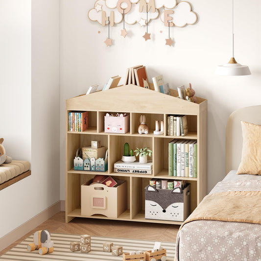 Garvee Kinder Bücherregal mit Lese Breite Kinder Bücherregal 6-Cubby Spielzeug Aufbewahrung Organizer Sitzkissen Holz Aufbewahrungsbank Spielhaus Schrank Kinderzimmer, Spielzimmer Weiß 121x30x107cm