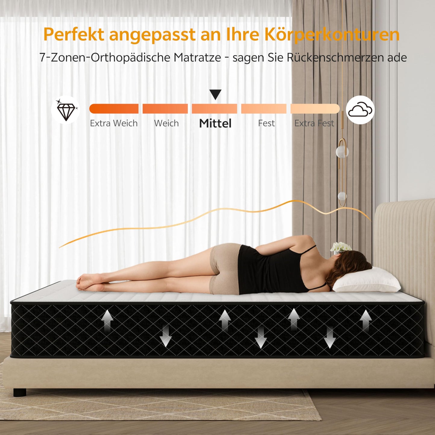 PurrJoys Mattress, 140 x 200 cm, Height 25 cm, Pocket Sprung Core, H3 and H4, 7-Zone, Breathable, Oeko-Tex Certified, for Side Sleepers and Back Sleepers