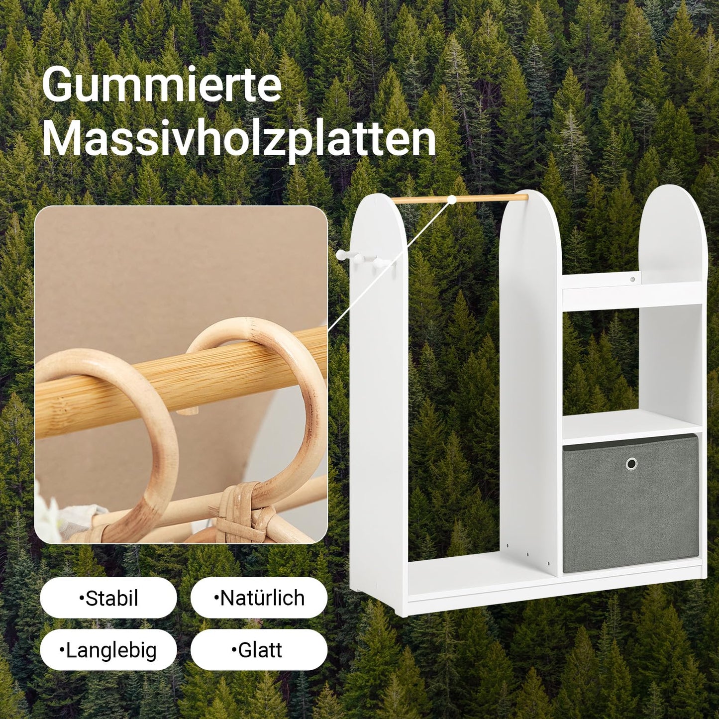 SoBuy KMB40-W Children's Wardrobe with 3 Hooks Children's Wardrobe Children's Wardrobe with Boxes Clothes Rack Children's Shelf Children's Room White 97 x 108 x 35 cm