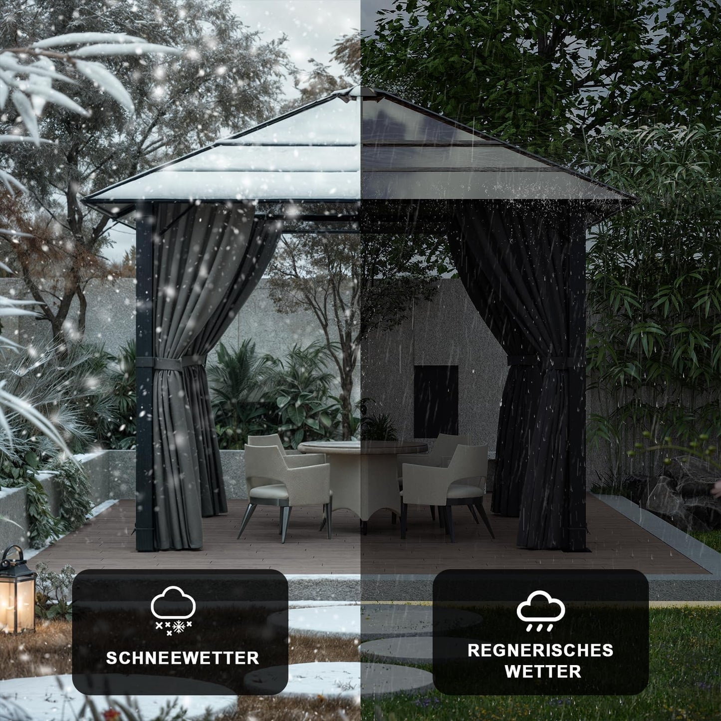 Devoko Gazebo 3 x 3 Waterproof Stable Winterproof Aluminium Garden Gazebo with Fixed Roof Protection UV Suitable for Outdoor Scenes Grey