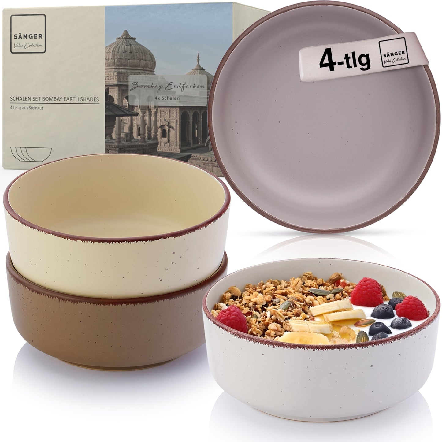 SÄNGER Bombay Seabed Crockery Service 20 Pieces, Stoneware Crockery for 4 People, 4 x Dinner Plates, 4 x Dessert Plates, 4 x Bowls, 4 x Pasta Plates, 4 x Coffee Mugs, Plate Set Colourful Value