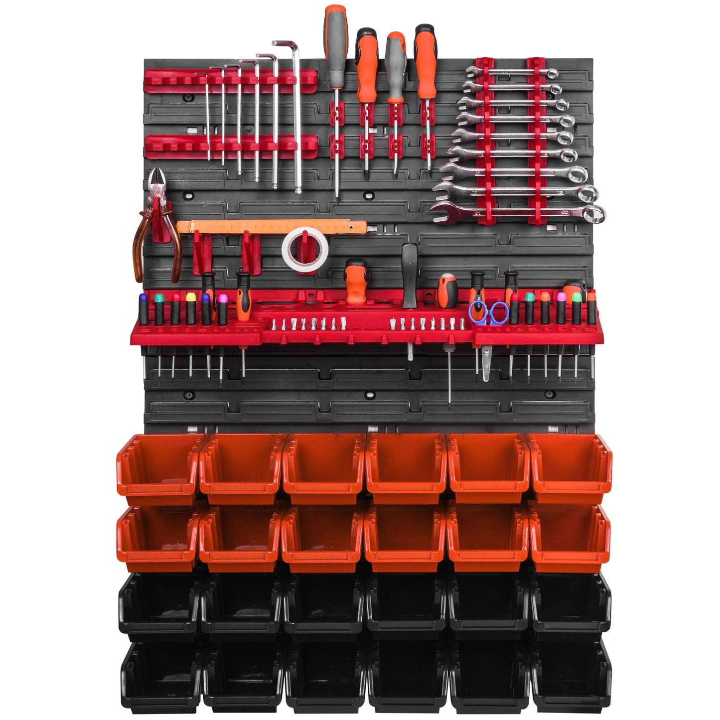 Storage System Wall Shelf 576 x 780 mm, Tool Holders, 28 pcs. Stacking Boxes Storage Boxes Extra Strong Wall Shelves Expandable Workshop Shelving Workshop Shelf