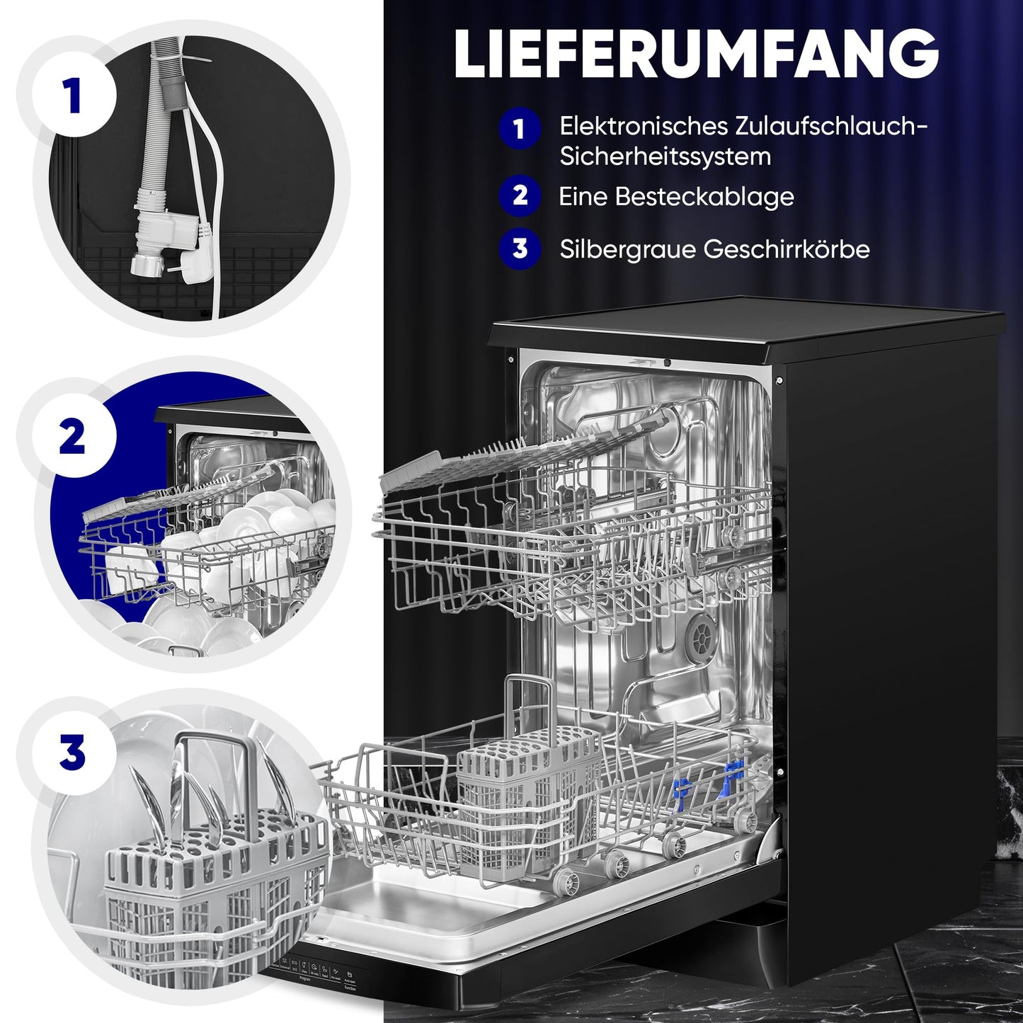 Bomann Dishwasher 45 cm, 10 Place Settings, Dishwasher Stand or Substructure, 7 Programmes & 2 Spray Levels, Dishwasher with Start Dial, Dishwasher Can Be Under-Assembled GSP 7418, Black