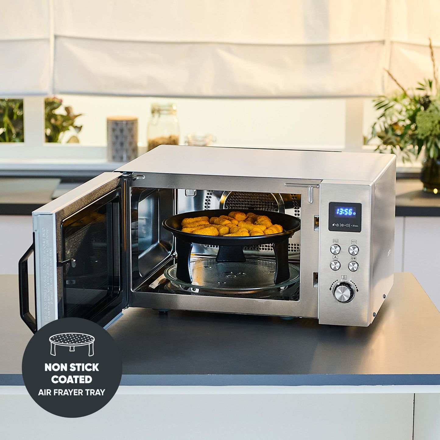 SEVERIN MW 7774 Microwave with Grill and Hot Air Function 3-in-1 for Defrosting, Cooking and Heating, Microwave with Turntable, Brushed Stainless Steel/Silver