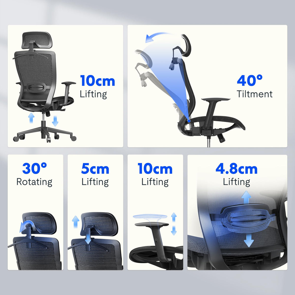 FLEXISPOT OC3C Office Chair Ergonomic Desk Chair Computer Chair Height-Adjustable Seat Headrest Armrest Lumbar Support Swivel Castors Work Chair