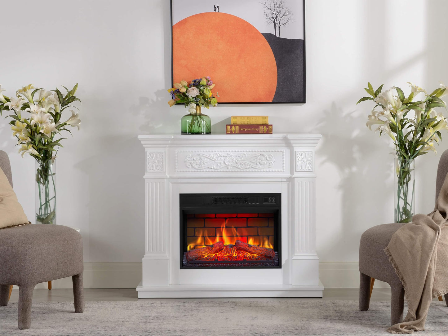 Toscana AF23BS Electric Fireplace with Heater 1800 W, Realistic 3D Flame Effect, LED Lighting, Remote Control, Timer, Thermostat, Crinkle Effect, MDF (Oak)