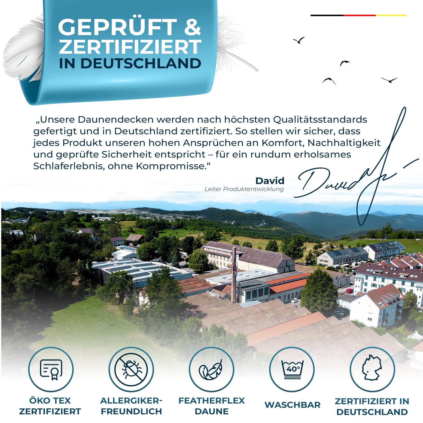 Glückstoff® Feather and Down Duvet 135 x 200 cm [Certified in Germany] – Down and Feathers – Feather Duvet Top Bed – Sleeping Blanket Summer and Winter Duvet – Duvet (All Season Duvet)