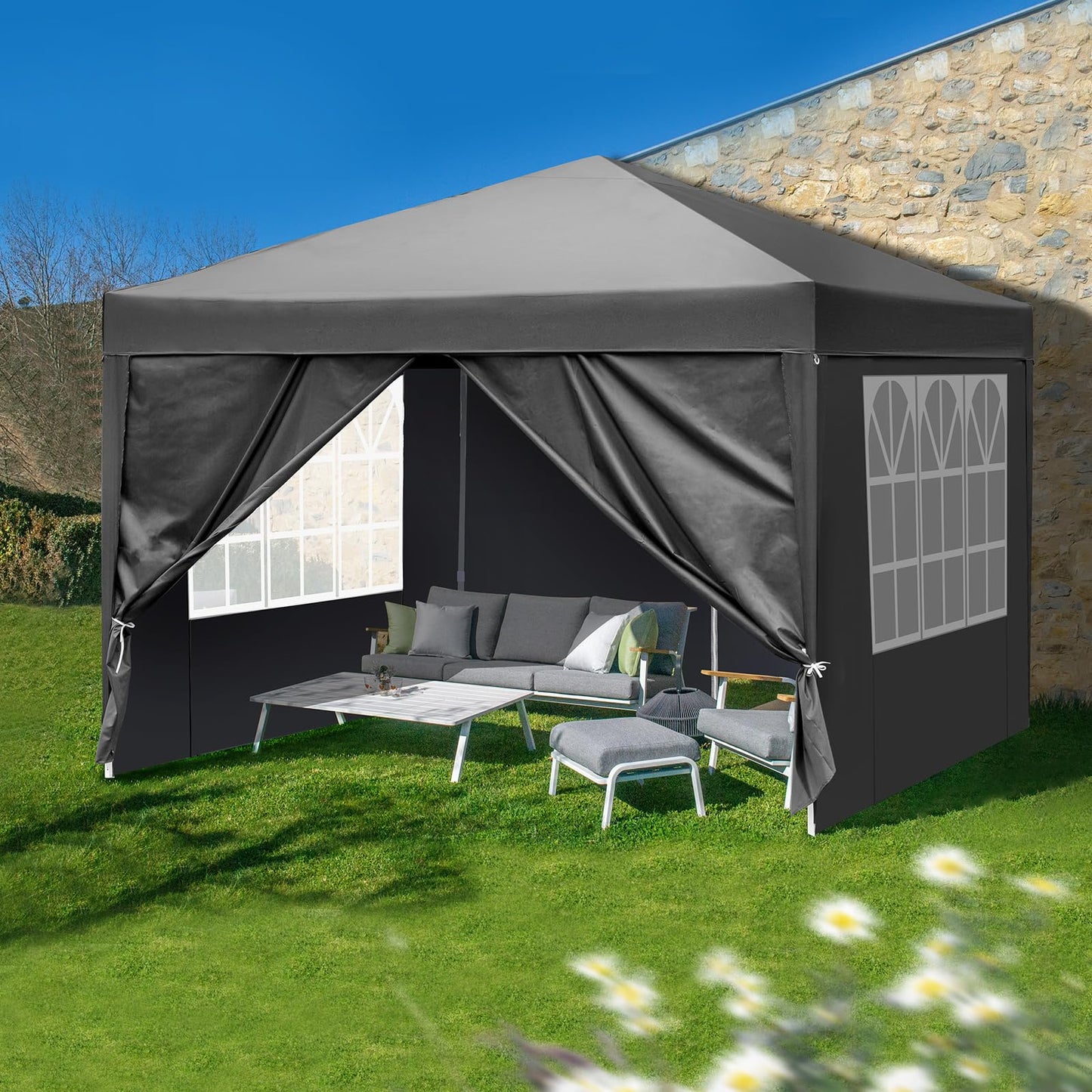 Gazebo 3 x 6 m, Folding Gazebo, Waterproof, Stable, Winterproof, UV Protection 50+, 420D Oxford, Foldable Height Adjustable, Party Tent, Garden Tent, for Garden, Camping, Outdoor, Black, 6