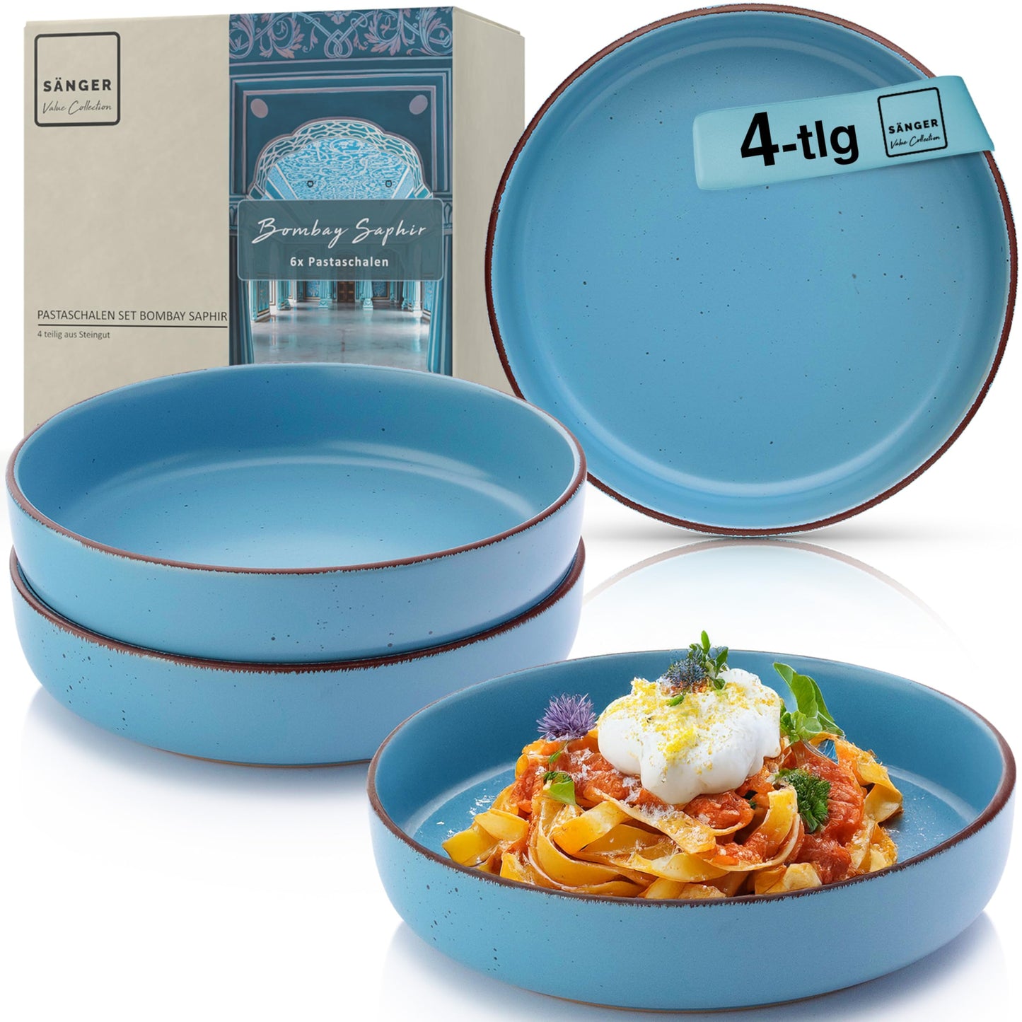 SÄNGER Bombay Seabed Crockery Service 20 Pieces, Stoneware Crockery for 4 People, 4 x Dinner Plates, 4 x Dessert Plates, 4 x Bowls, 4 x Pasta Plates, 4 x Coffee Mugs, Plate Set Colourful Value