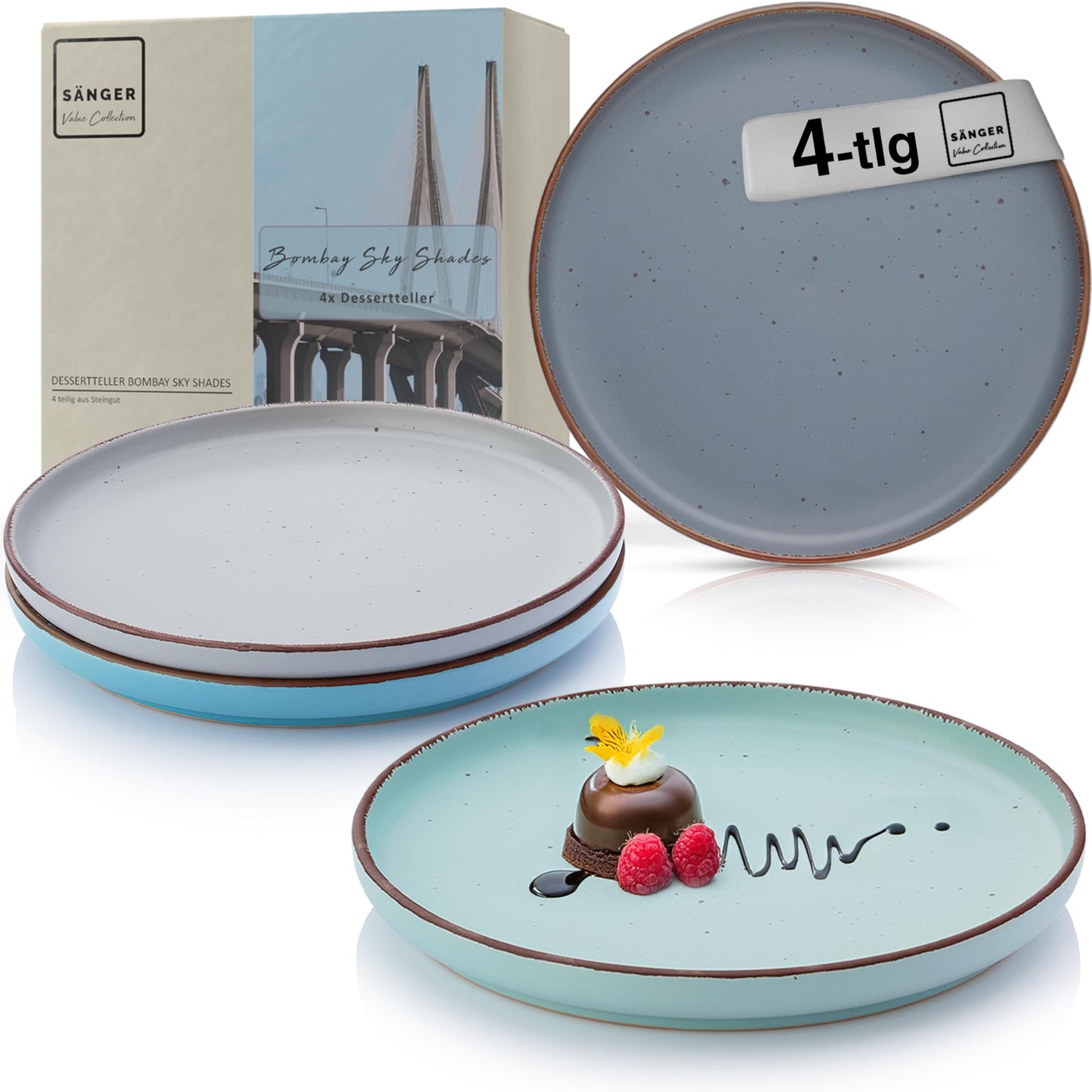 SÄNGER Bombay Seabed Crockery Service 20 Pieces, Stoneware Crockery for 4 People, 4 x Dinner Plates, 4 x Dessert Plates, 4 x Bowls, 4 x Pasta Plates, 4 x Coffee Mugs, Plate Set Colourful Value