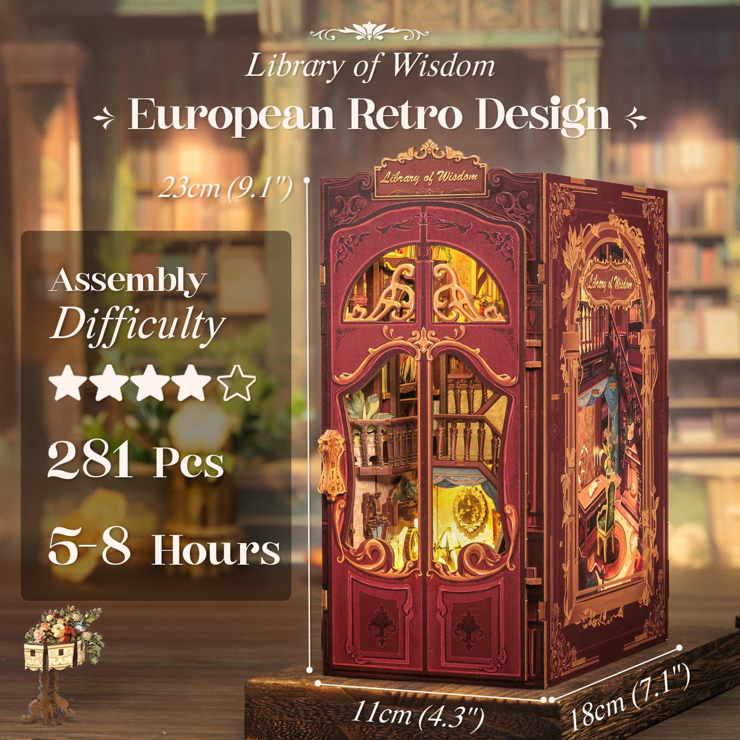 CUTEBEE Book Nook Kit – DIY Puppenhaus Häuser, Miniatur Haus Selber Bauen für Erwachsene, 3D-Holzpuzzle & Buchstütze | Kreatives Set für Bücherregal Dekor | Geschenk,199 PCS (Champs-Élysées Florist)