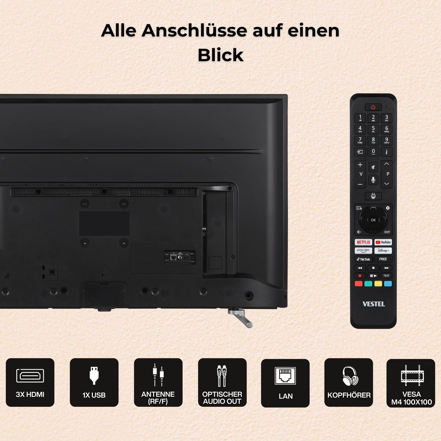 Vestel Fernseher 50 Zoll Smart TV Powered by TiVo, 4K UHD Fernseher mit Dolby Vision HDR, Dolby Atmos und integriertem Triple-Tuner, LED TV 50UT9740 schwarz
