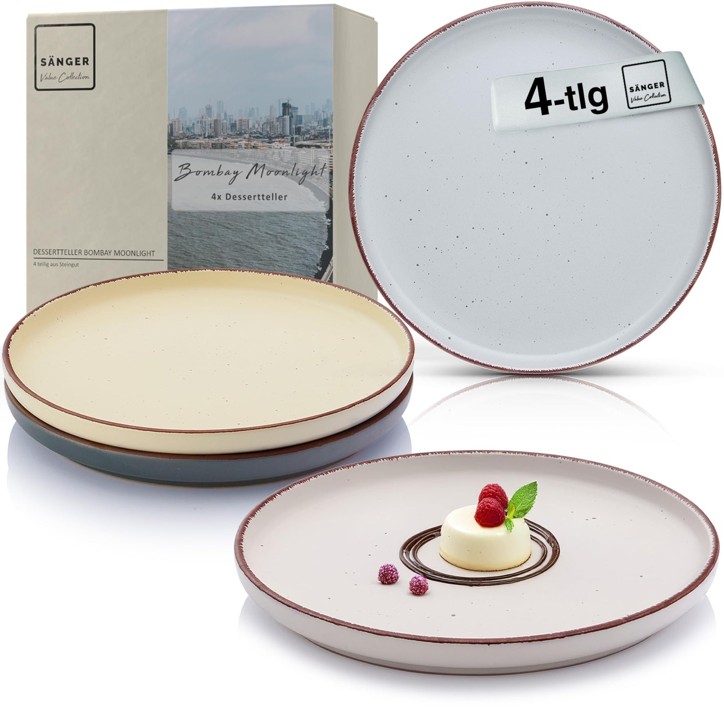 SÄNGER Bombay Seabed Crockery Service 20 Pieces, Stoneware Crockery for 4 People, 4 x Dinner Plates, 4 x Dessert Plates, 4 x Bowls, 4 x Pasta Plates, 4 x Coffee Mugs, Plate Set Colourful Value