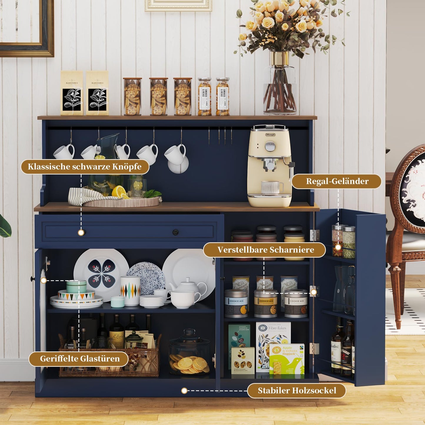 HOLTICO Küchenschrank mit Arbeitsplatte, Küchenbuffet Buffetschrank Grün, Weinschrank mit Schublade und Oberer Ablage, Kommoden & Sideboards für Wohnzimmer, Esszimmer
