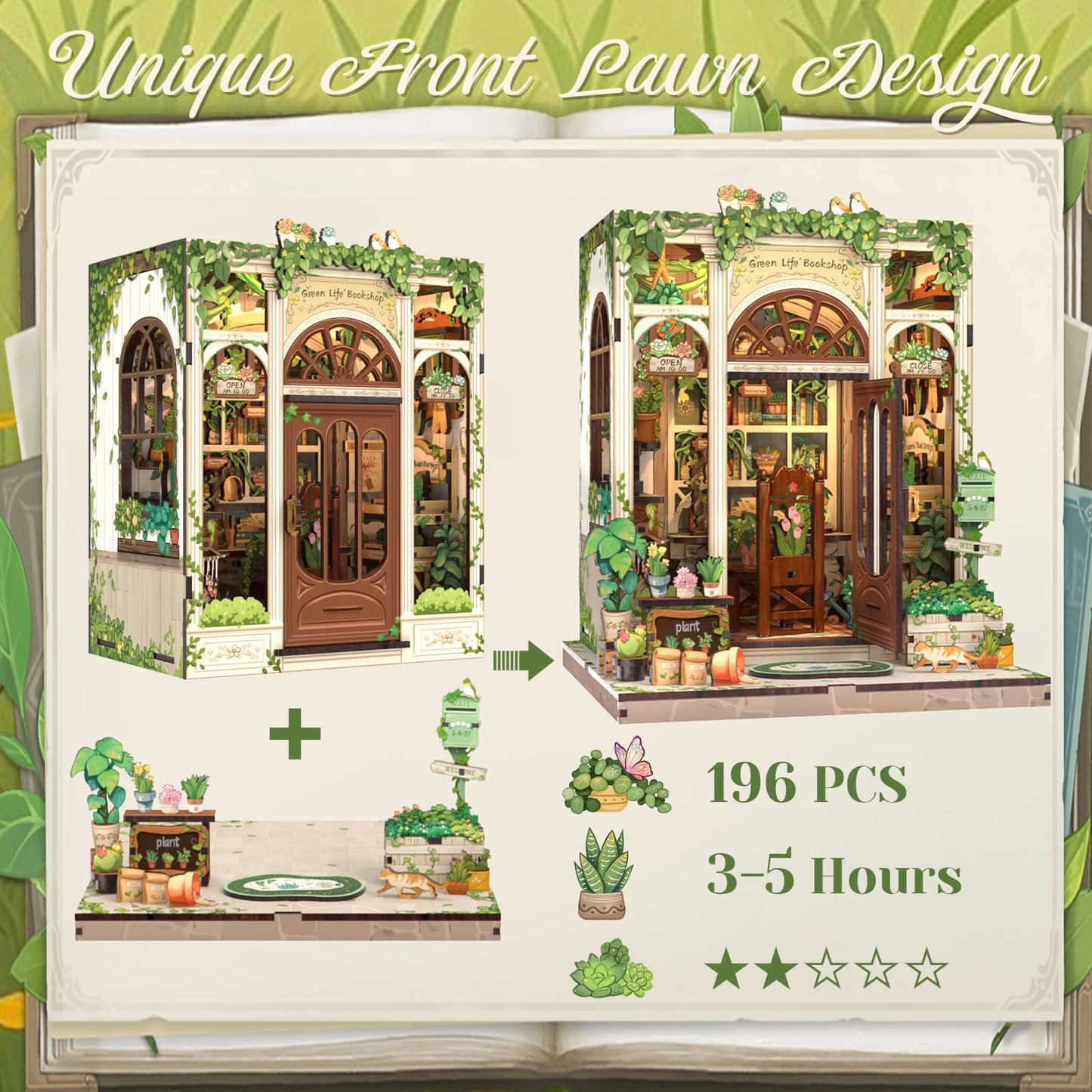 CUTEBEE Book Nook Kit – DIY Puppenhaus Häuser, Miniatur Haus Selber Bauen für Erwachsene, 3D-Holzpuzzle & Buchstütze | Kreatives Set für Bücherregal Dekor | Geschenk,199 PCS (Champs-Élysées Florist)