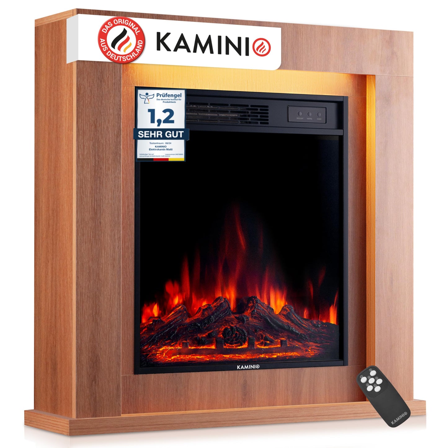 Matti Electric Fireplace with Heater, 3D Flame Effect, LED Ambient Light, Remote Control, 32 Inches (81 cm) (Oak)