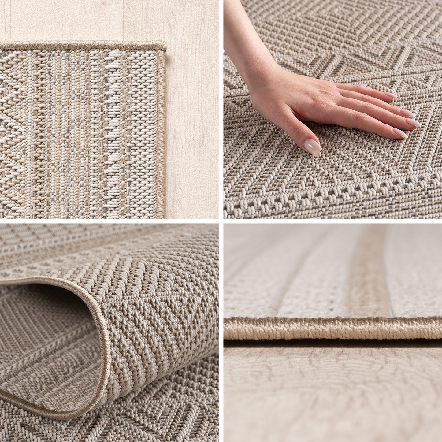 SIMPEX Outdoor Teppich Wetterfest Beige 140x200 cm, UV-beständig, ideal für Küche, Balkon, Terrasse, Garten Wohnzimmer Esszimmer, Skandinavisches Boho-Design, Pfelgeleicht
