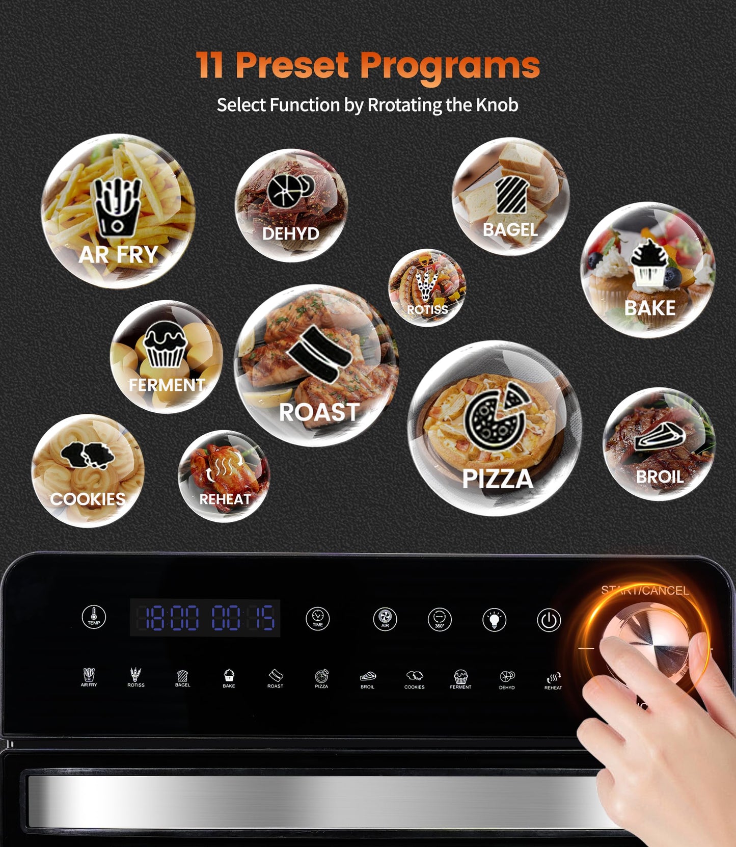 Dual Zone Hot Air Fryer, 23 L Hot Air Fryer, XXL Oven 1800 W with LED Touch Screen, 15 Programmes, with Recipe Book, 11 Accessories